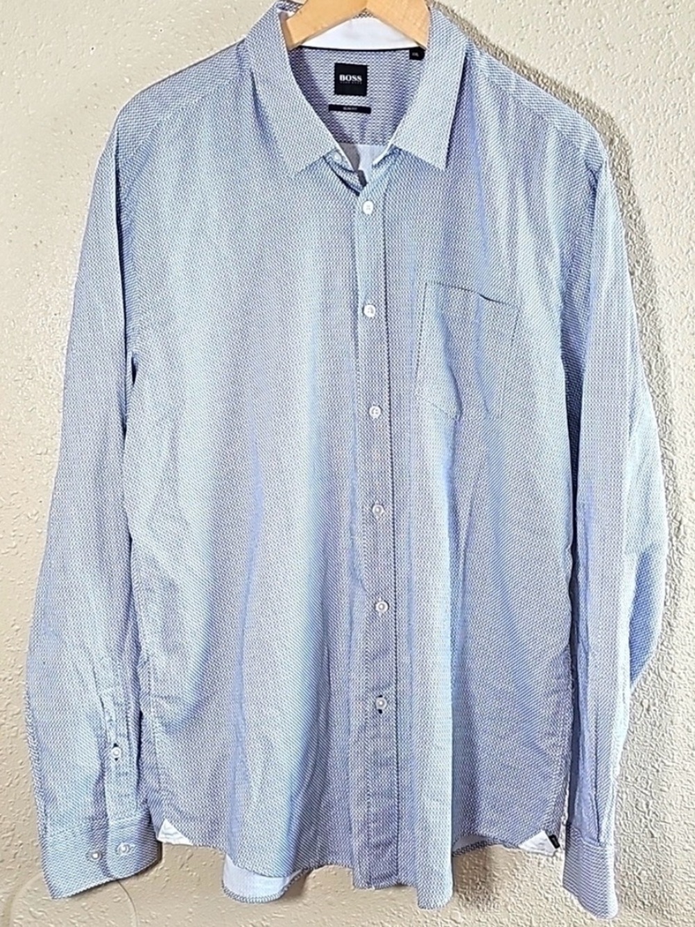 Hugo Boss Light Blue Micro-Pattern Button-Down Shirt
